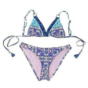 Nanette Leopore Azalea Floral Paisley Tasseled Triangle Bikini Set Size 10